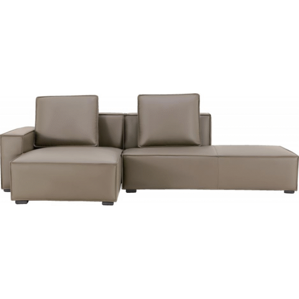 p10_42 أريكة جلدية بمقعدين + أريكة أميرة (لون كاكي رماد)