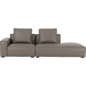 أريكة جلدية بمقعدين ومسند للذراعين (لون كاكي رماد)