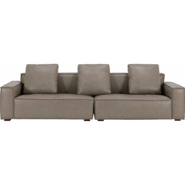 أريكة جلدية صغيرة بثلاثة مقاعد (لون كاكي رماد)