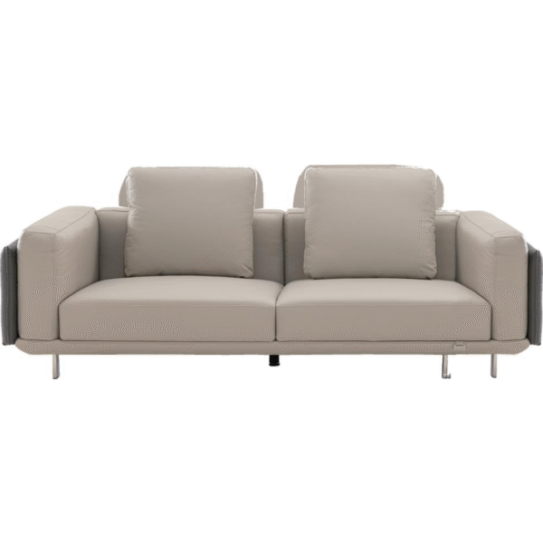 أريكة جلدية صغيرة بثلاثة مقاعد (رمادي أبيض مائل للصفرة)