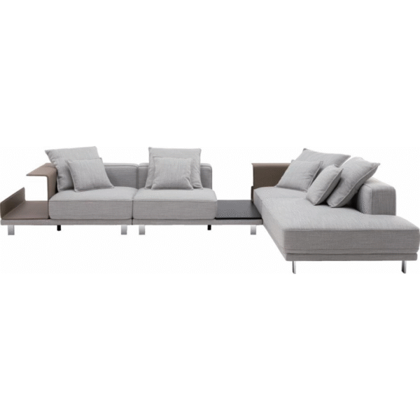 كنبة قماشية بثلاثة مقاعد، تخزين ضيق، مقاس R + كنبة أميرة كبيرة (رمادي سحابي فضي)