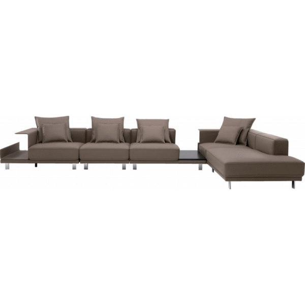 p15_65 كنبة جلدية واسعة بمساحة تخزين واسعة، ثلاثة مقاعد + كنبة مفردة + كنبة أميرة (قهوة)