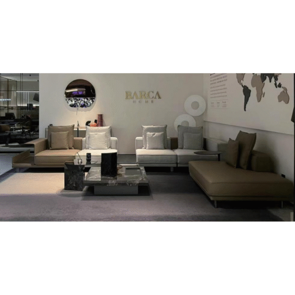 أريكة جلدية وقماشية - ثلاثة مقاعد واسعة مع مساحة تخزين + مقعد واحد + أريكة أميرة (رمادي سحابي فضي + قهوة)