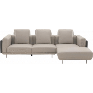 أريكة جلدية بثلاثة مقاعد + دواسة (رمادي أبيض مائل للصفرة)