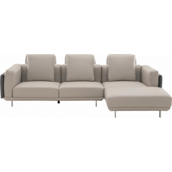 أريكة جلدية بثلاثة مقاعد + دواسة (رمادي أبيض مائل للصفرة)