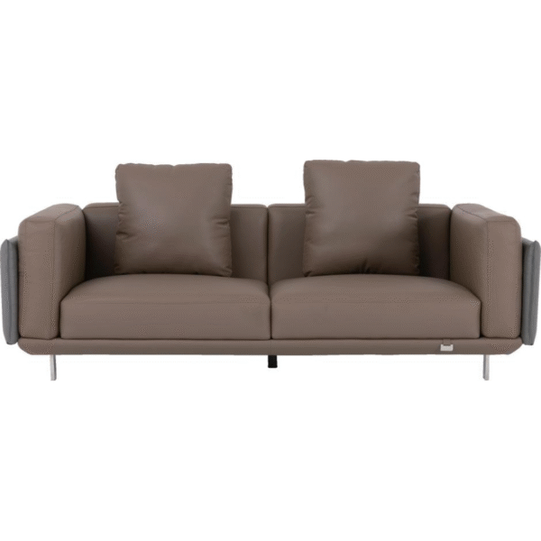 أريكة جلدية صغيرة بثلاثة مقاعد (رمادي + قهوة)