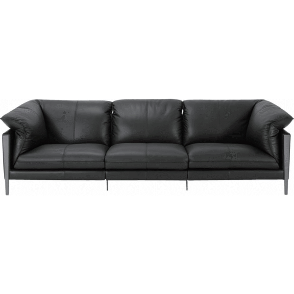 أريكة جلدية بأربعة مقاعد (أسود أوبسيديان)