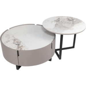 طاولة شاي دائرية (لون أبيض لامع)