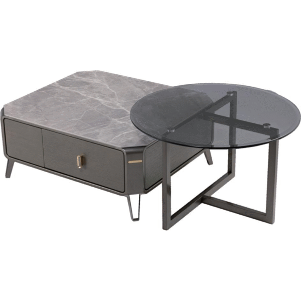 طاولة شاي مدمجة (زجاج + لمسة نهائية لامعة باللون الرمادي المموج)